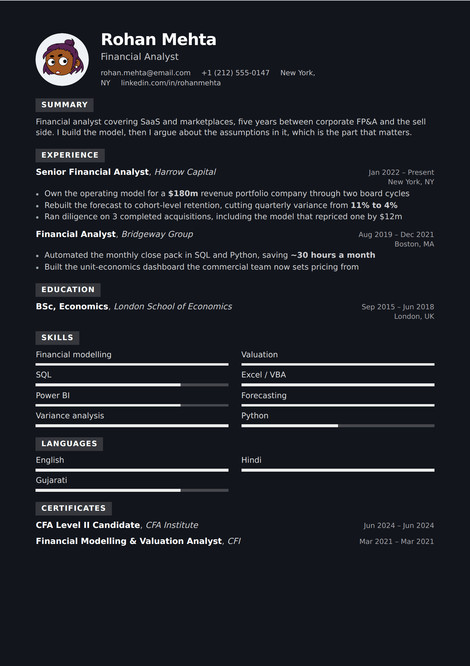 Obsidian resume and CV template