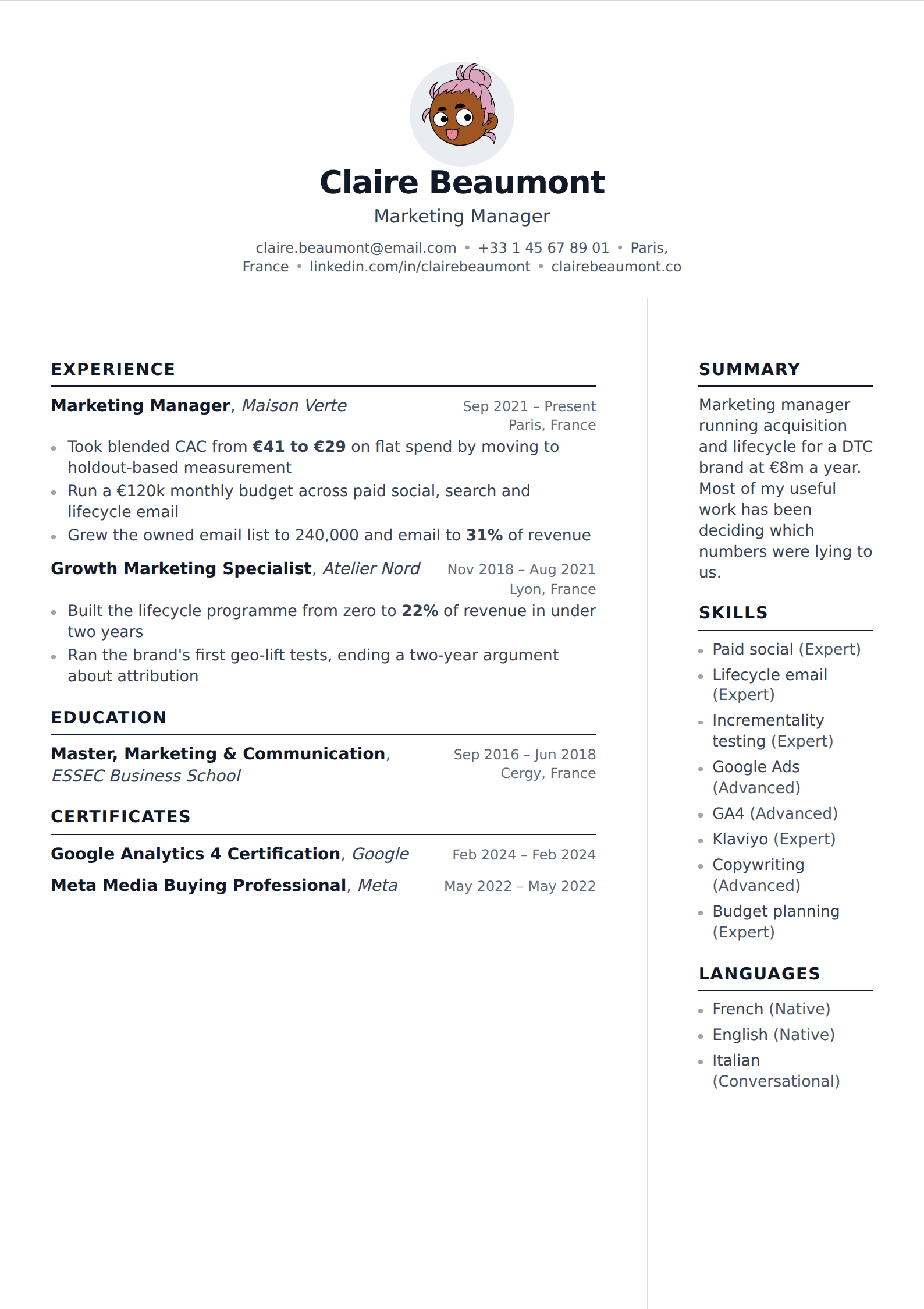 Opal resume and CV template