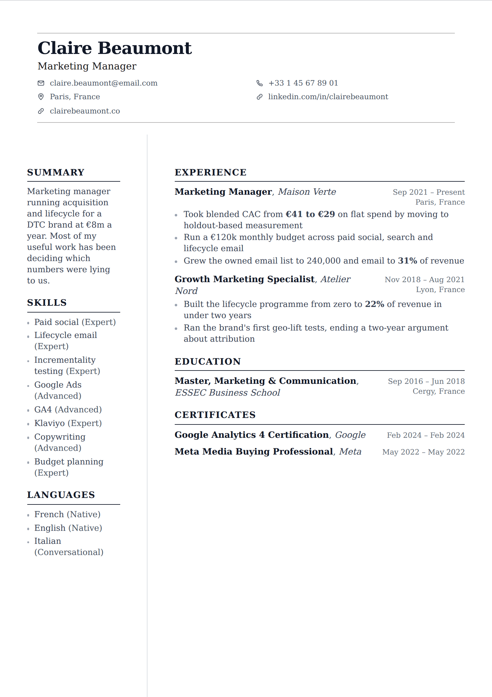 Palazzo resume and CV template