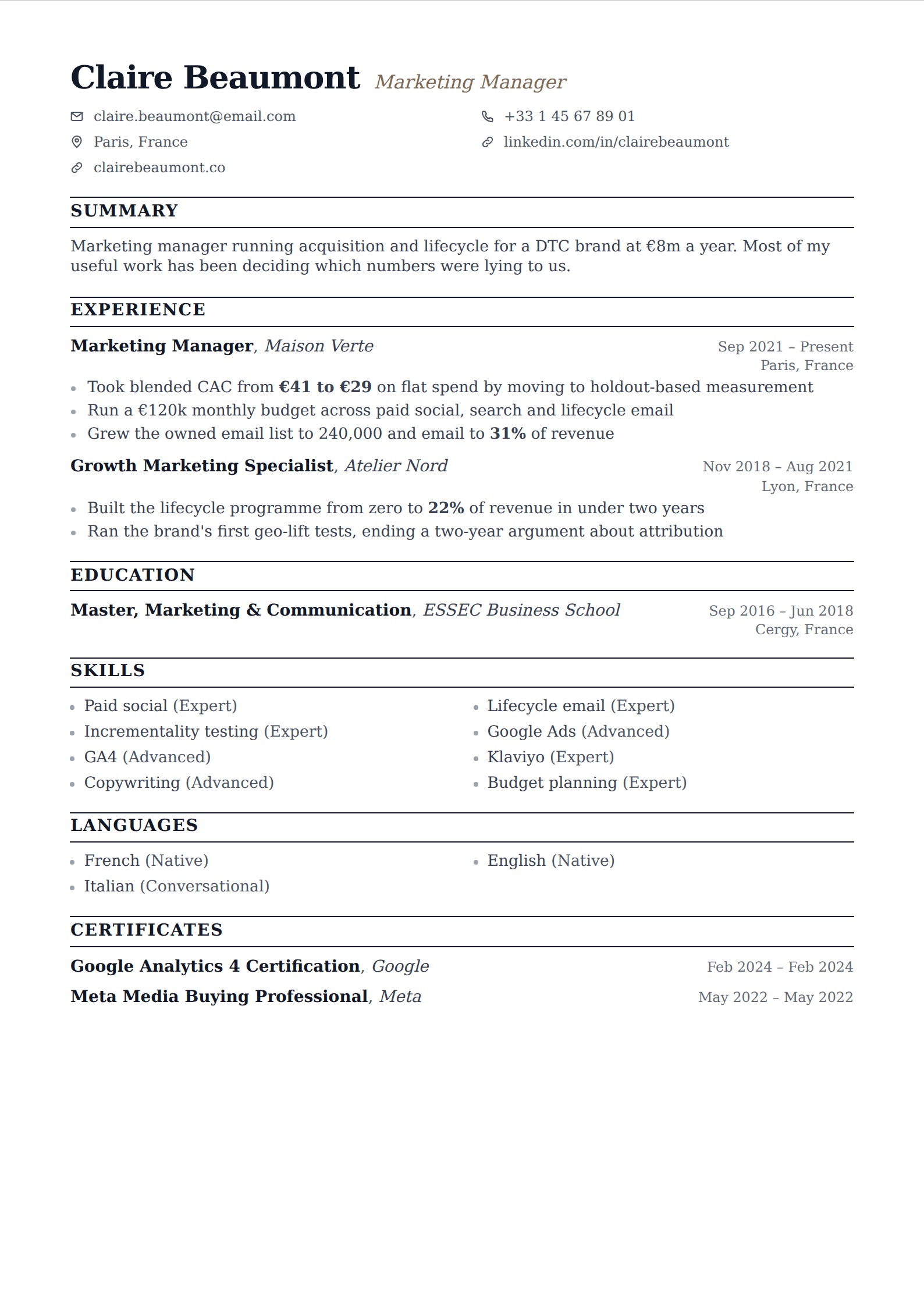 Papyrus resume and CV template