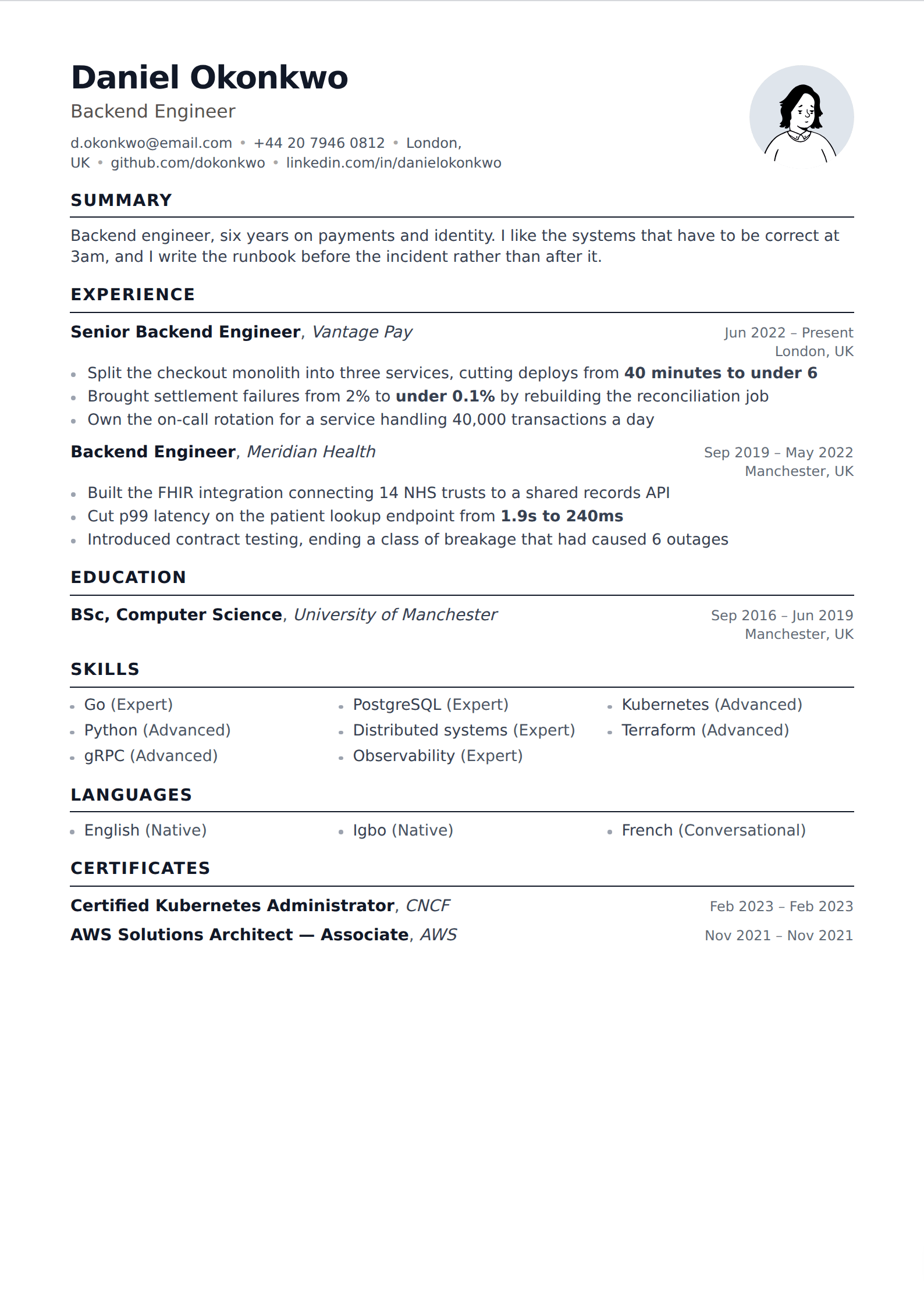 Pebble resume and CV template