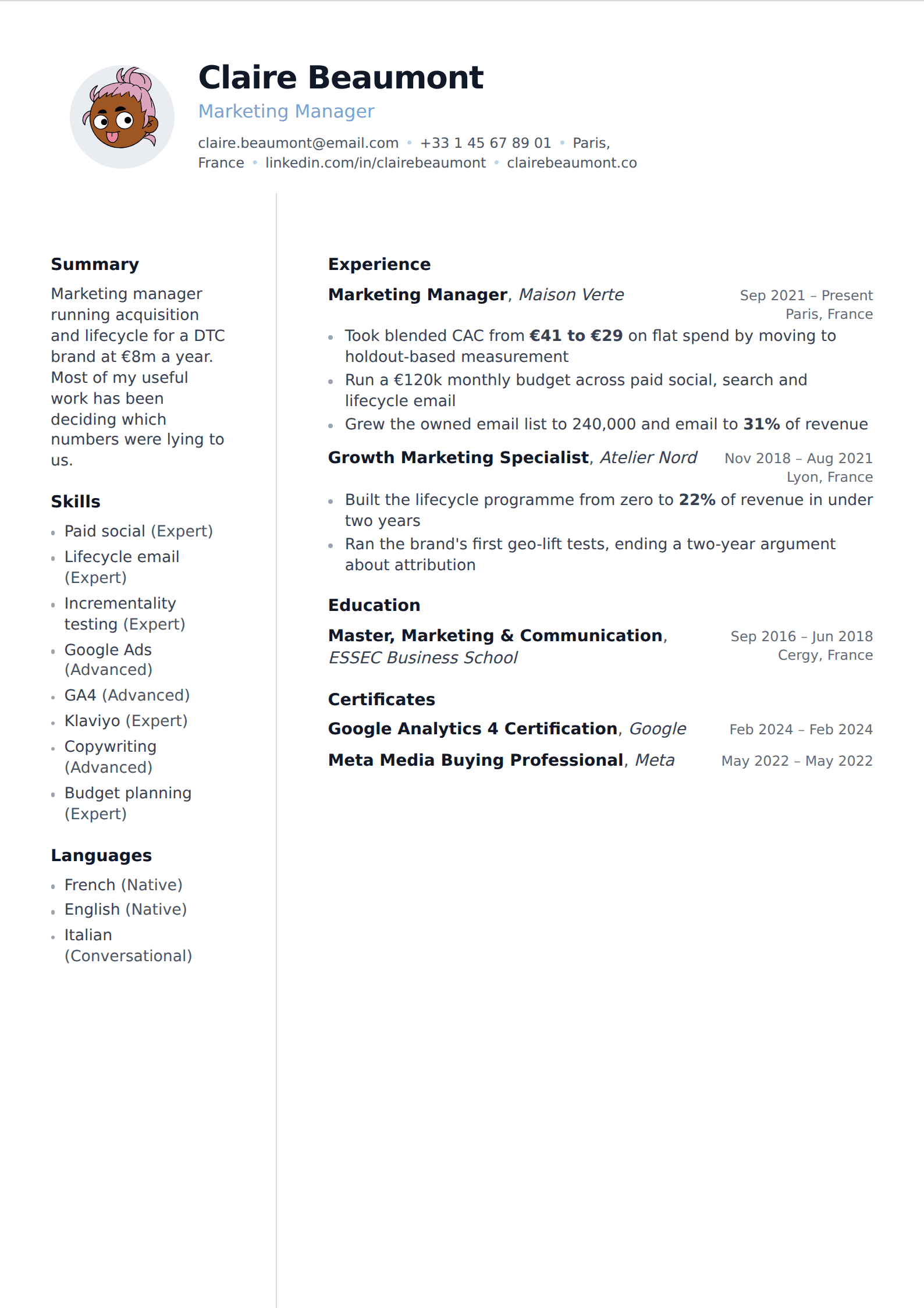 Periwinkle resume and CV template