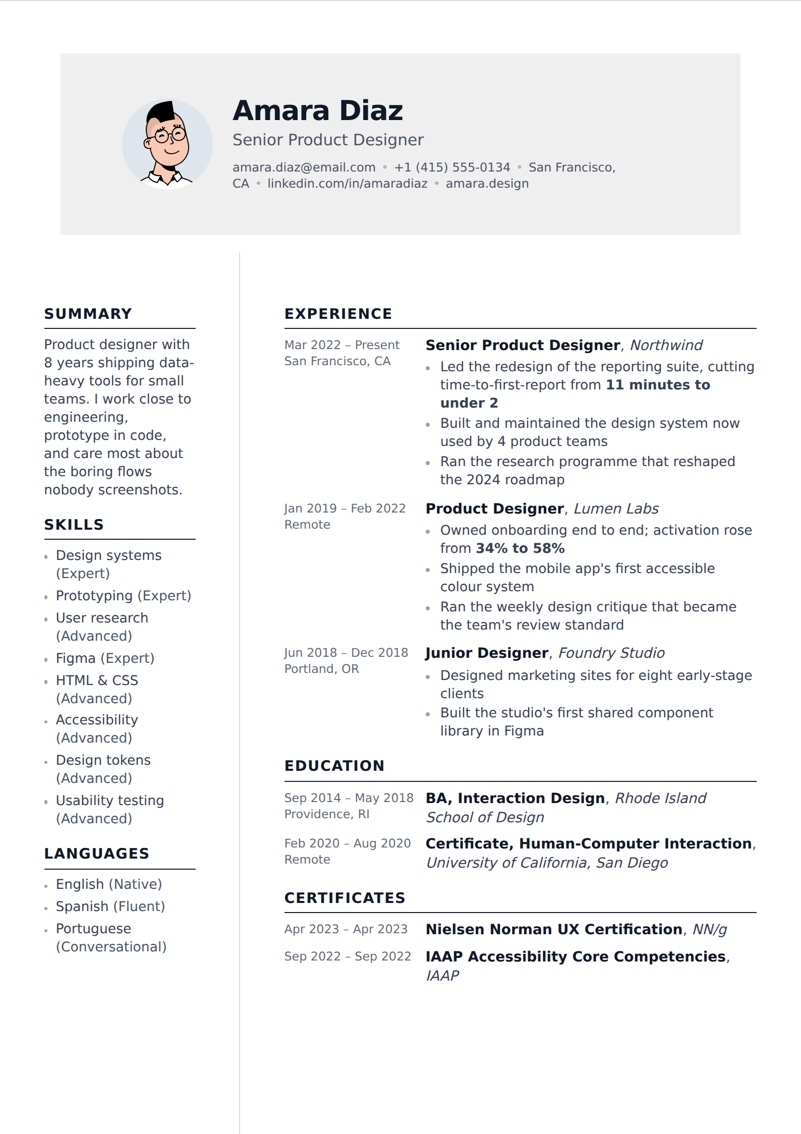 Portico resume and CV template