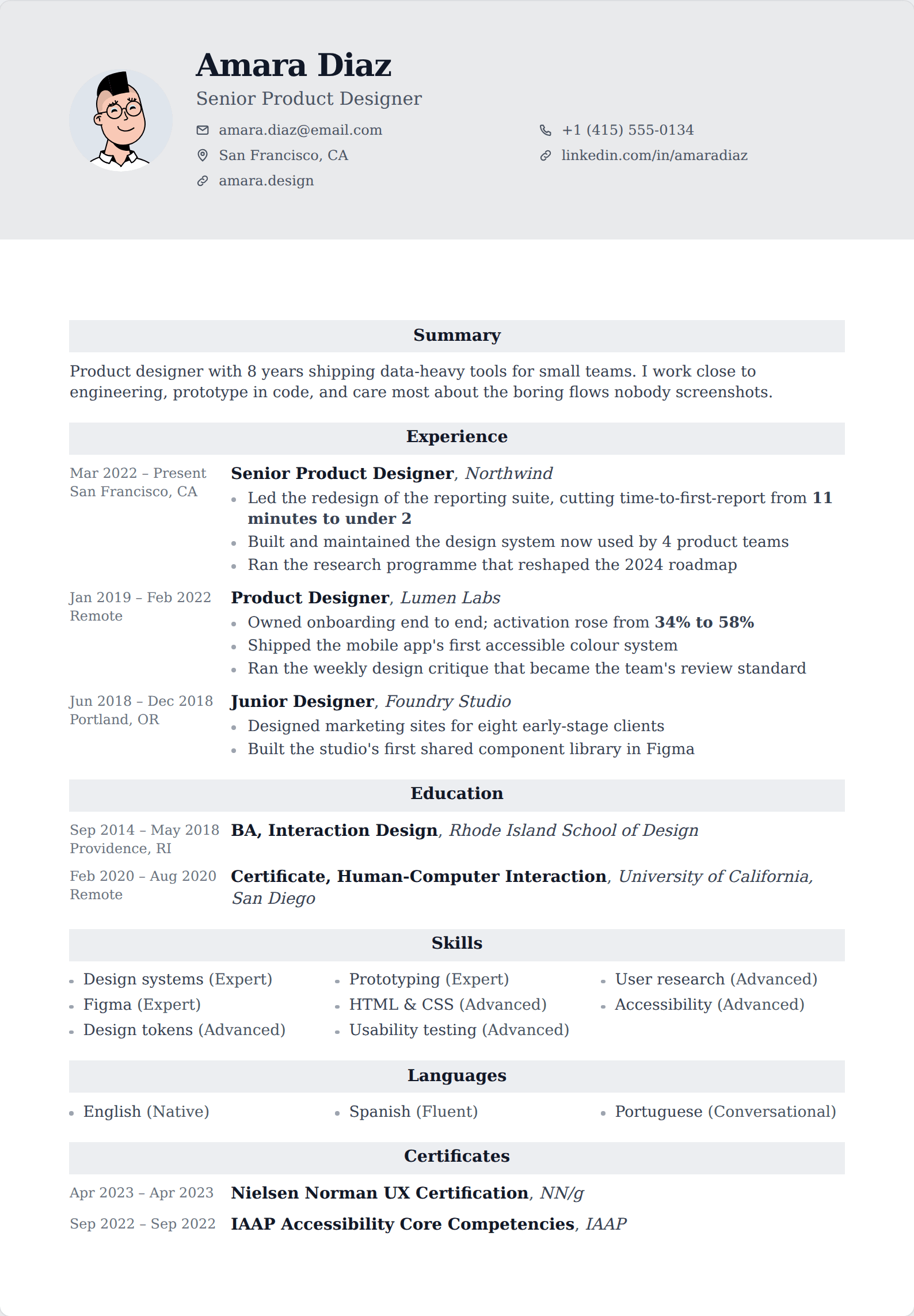 Portrait resume template