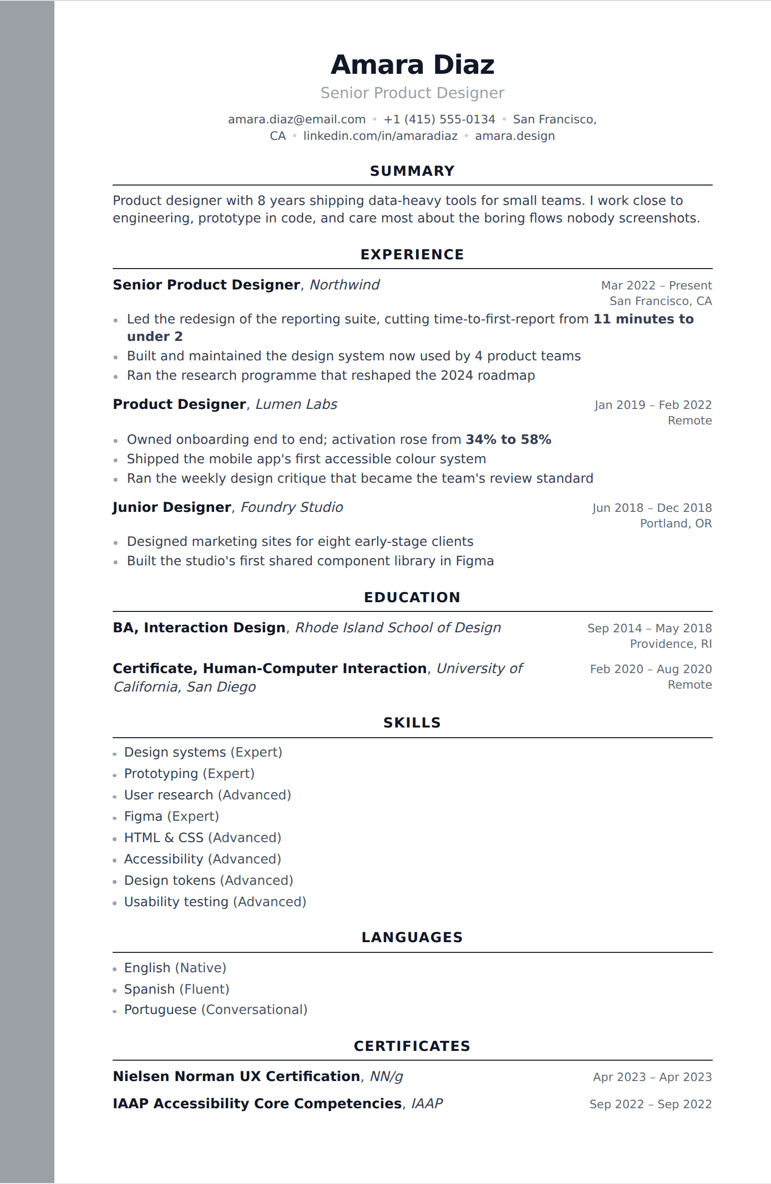 Quartz resume and CV template