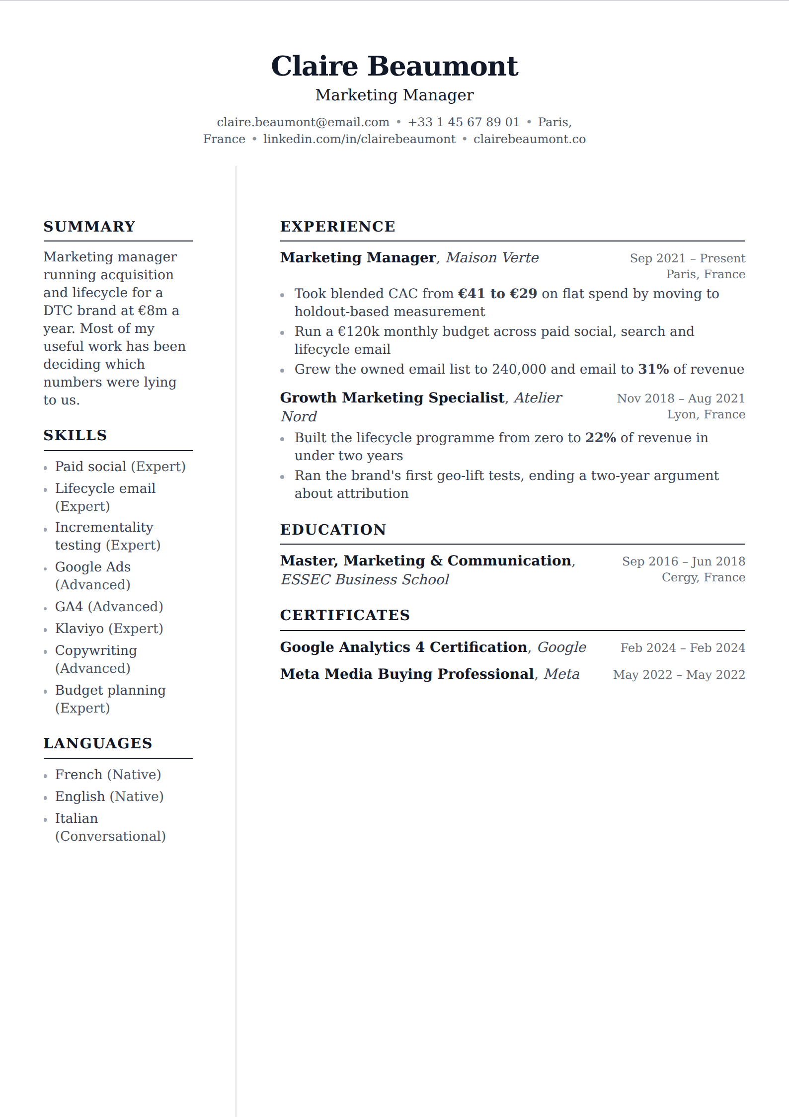 Registry resume and CV template