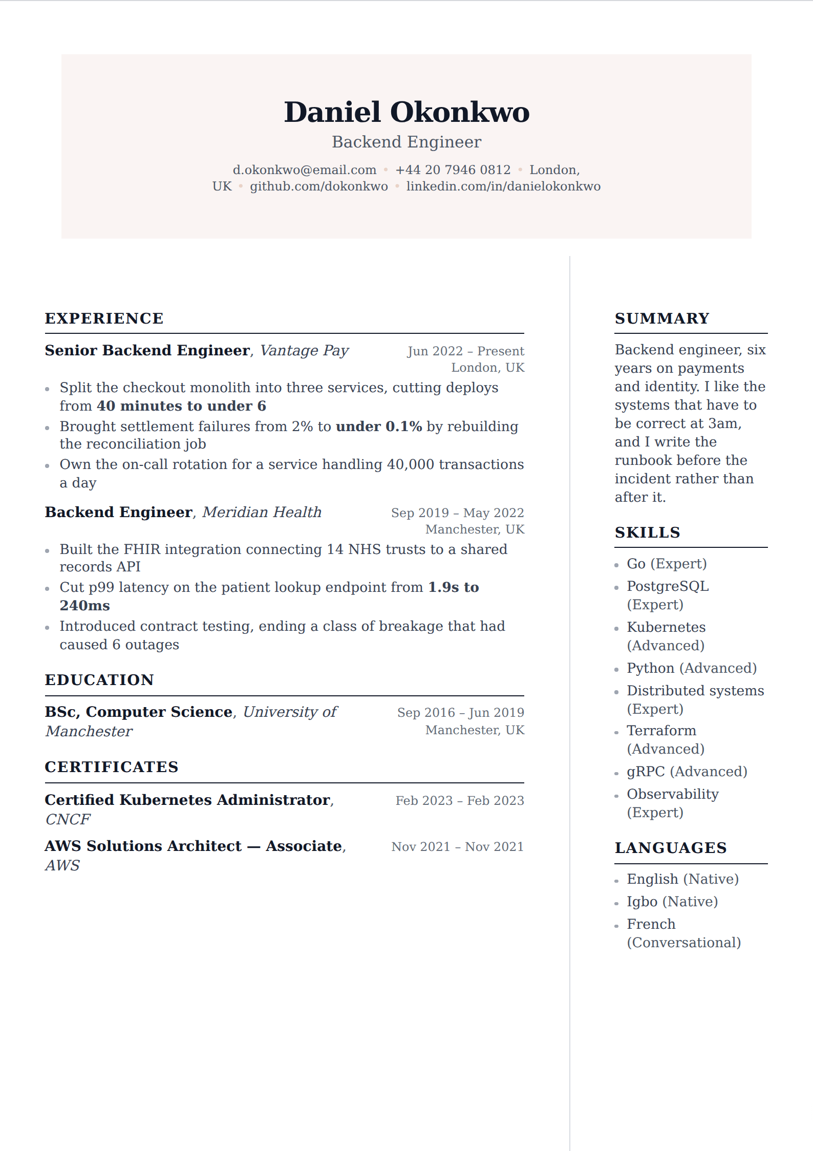 Rosewood resume and CV template