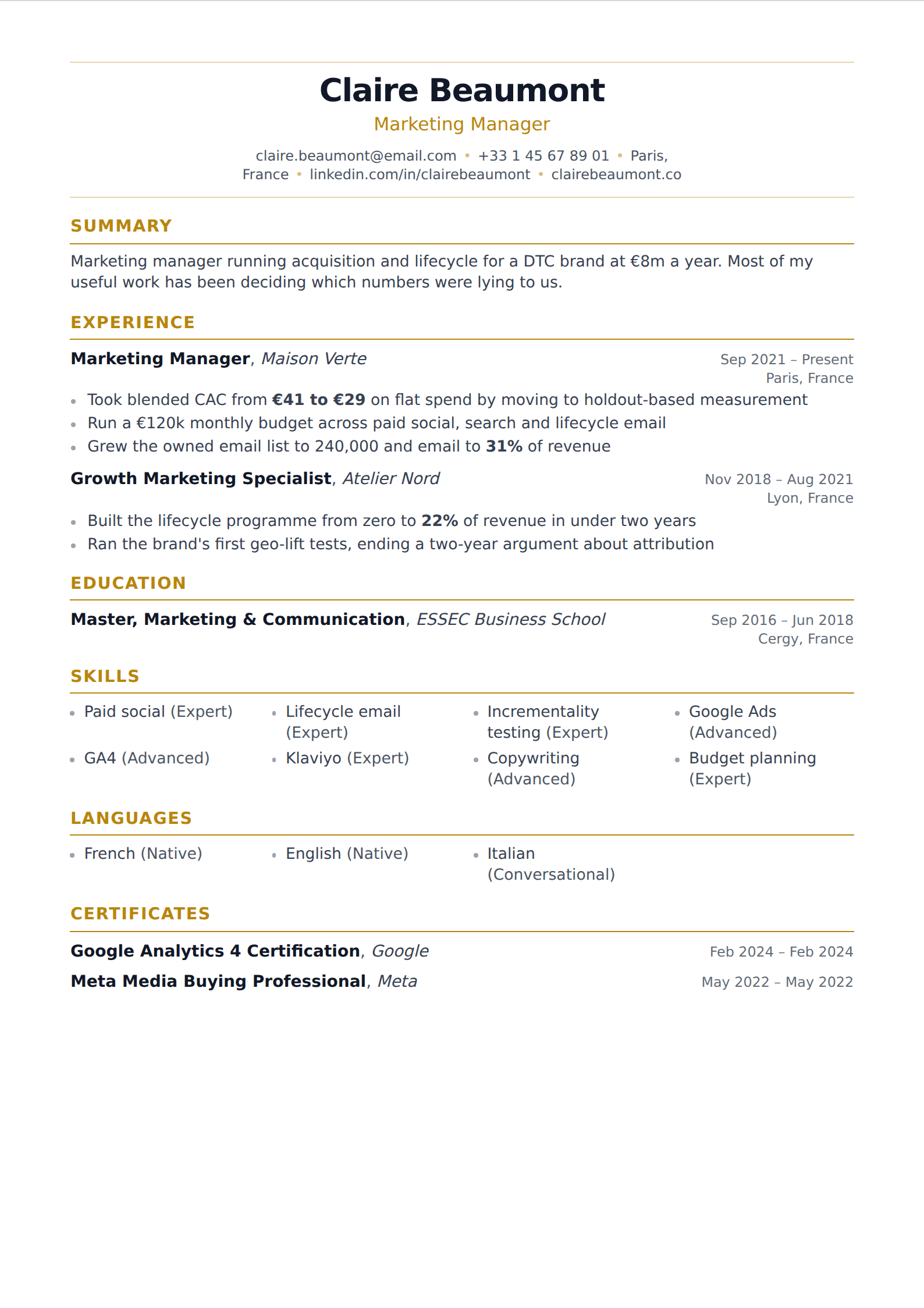 Saffron resume and CV template