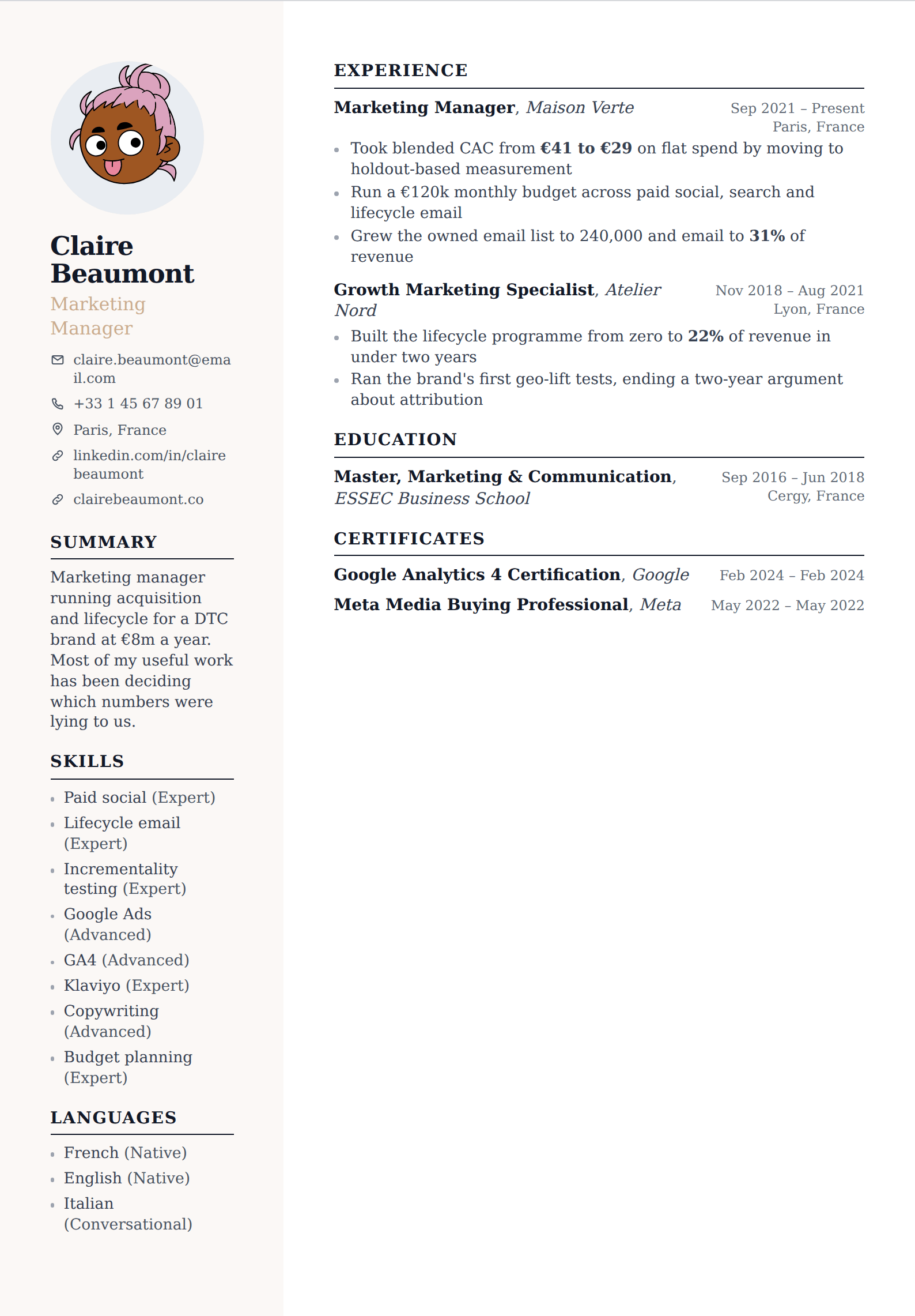 Sandpiper resume and CV template