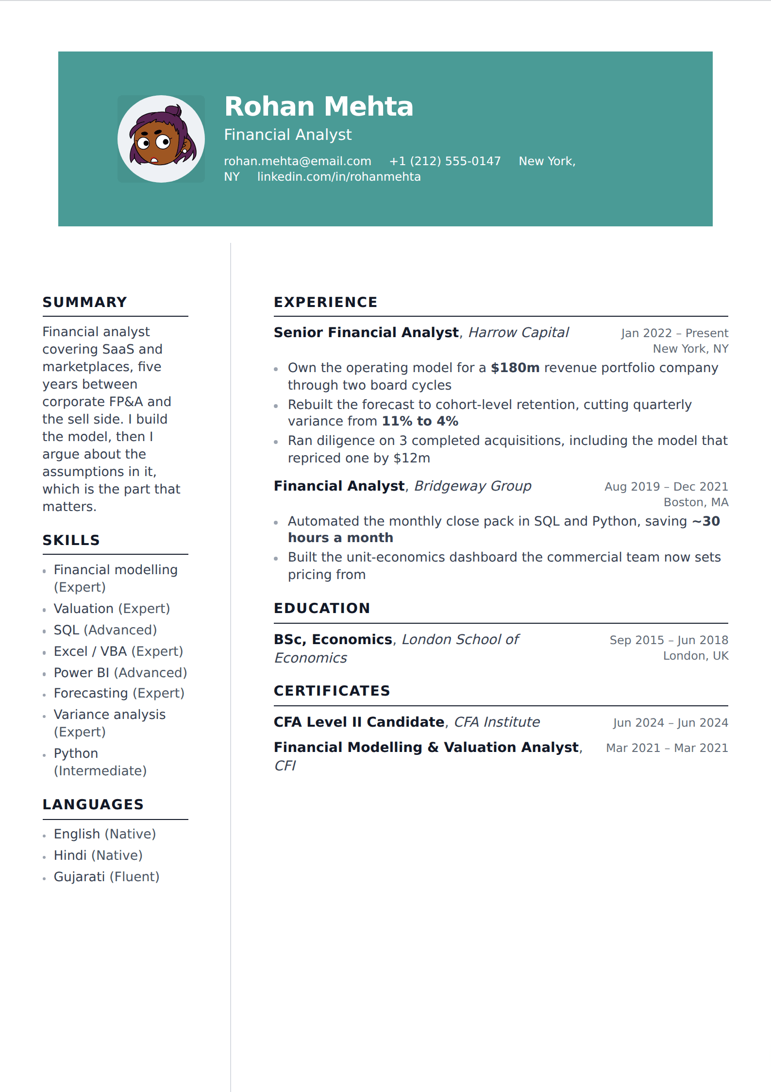 Seafoam resume and CV template