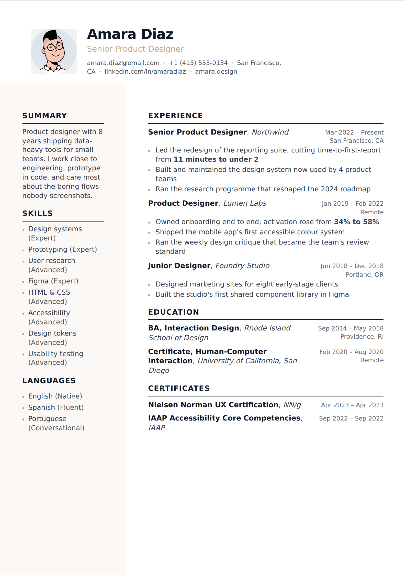 Sepia resume and CV template