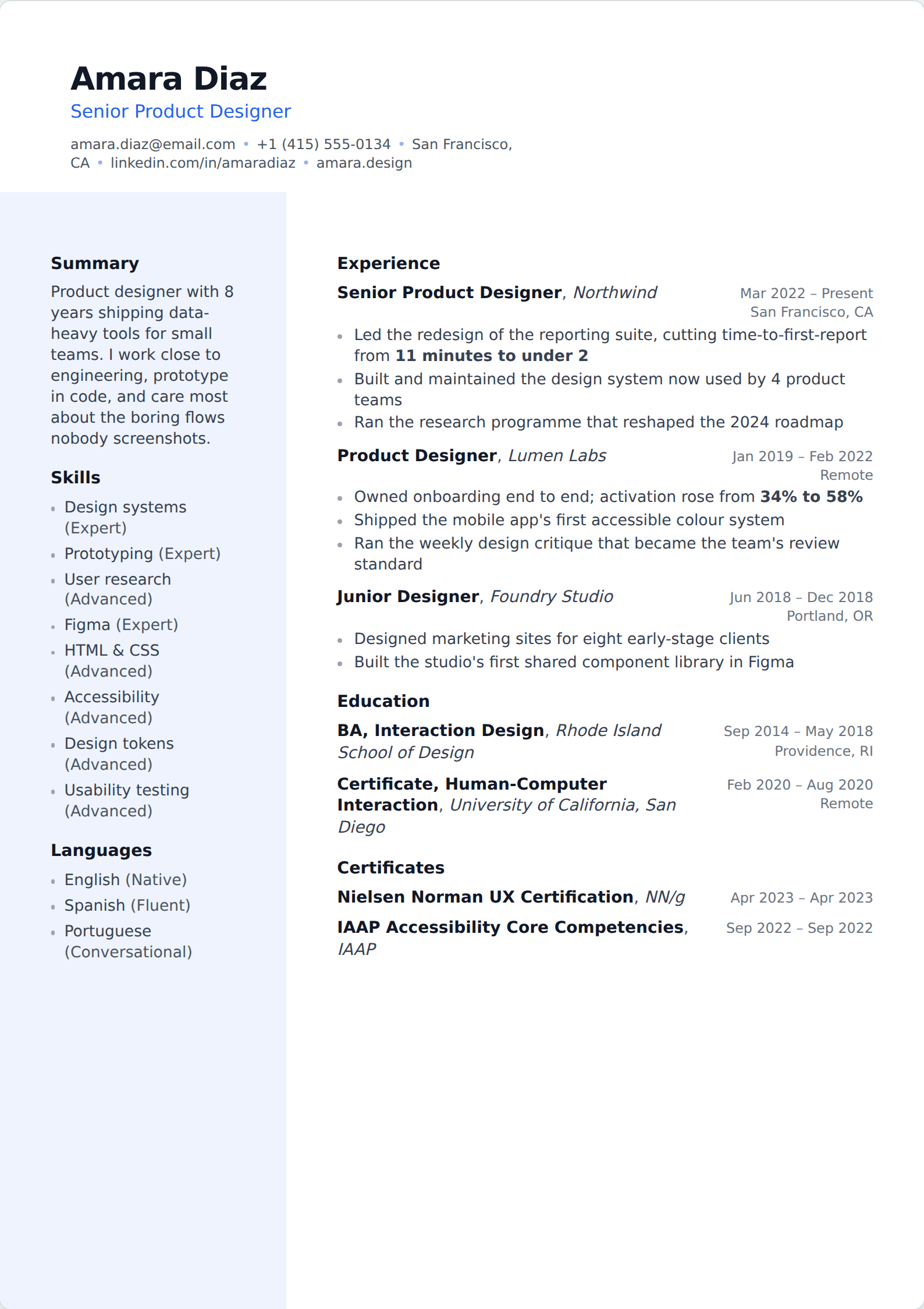 Sidebar resume template