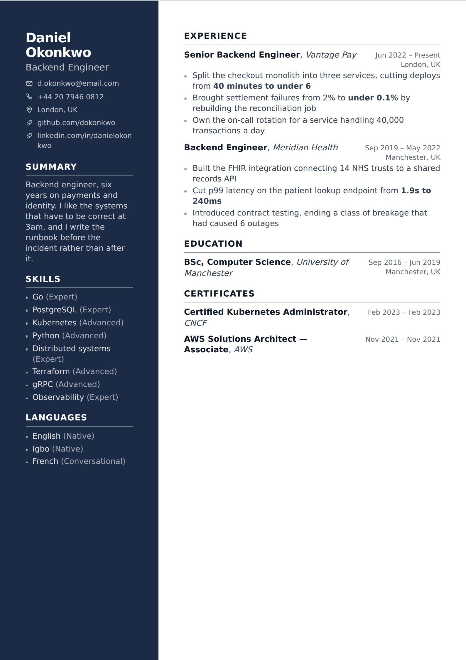 Sovereign resume and CV template