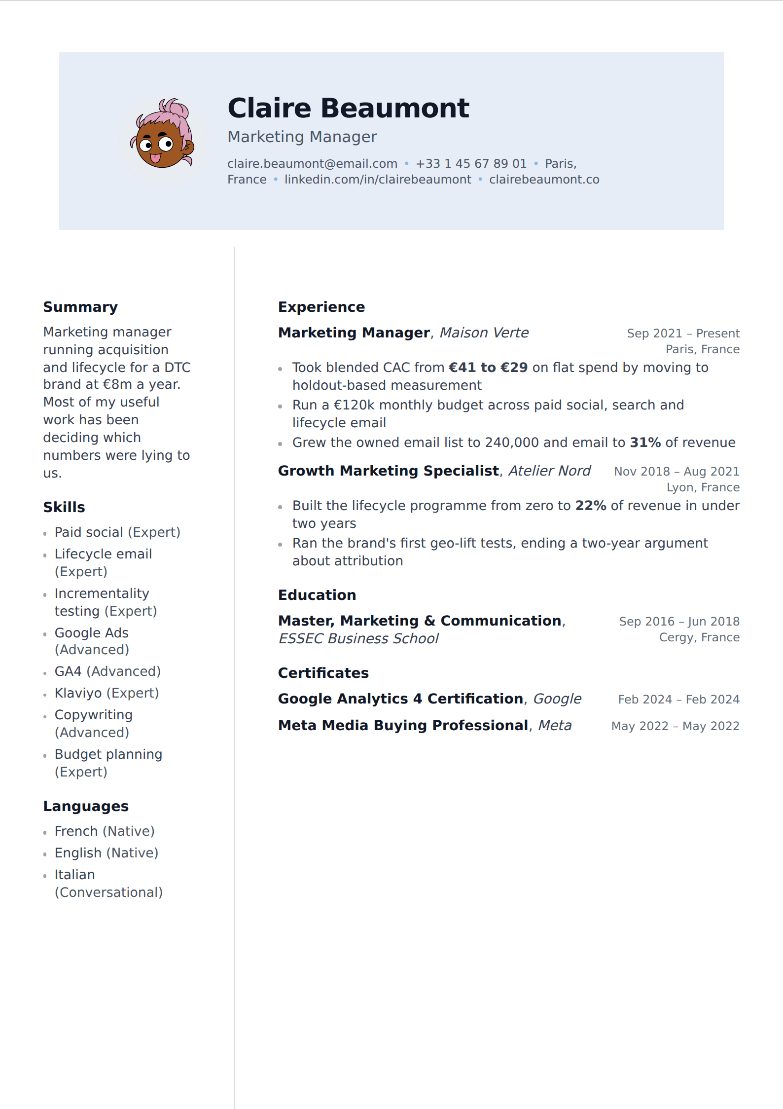 Spinnaker resume and CV template