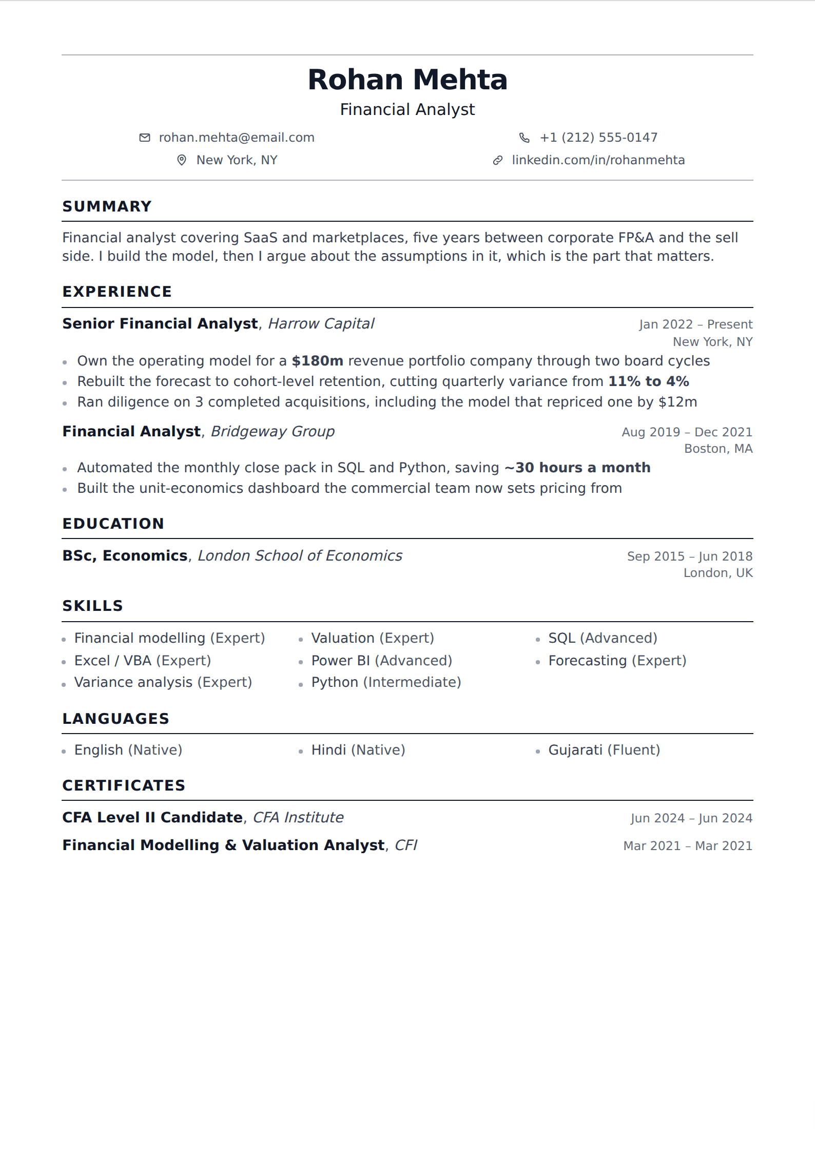 Standard resume and CV template