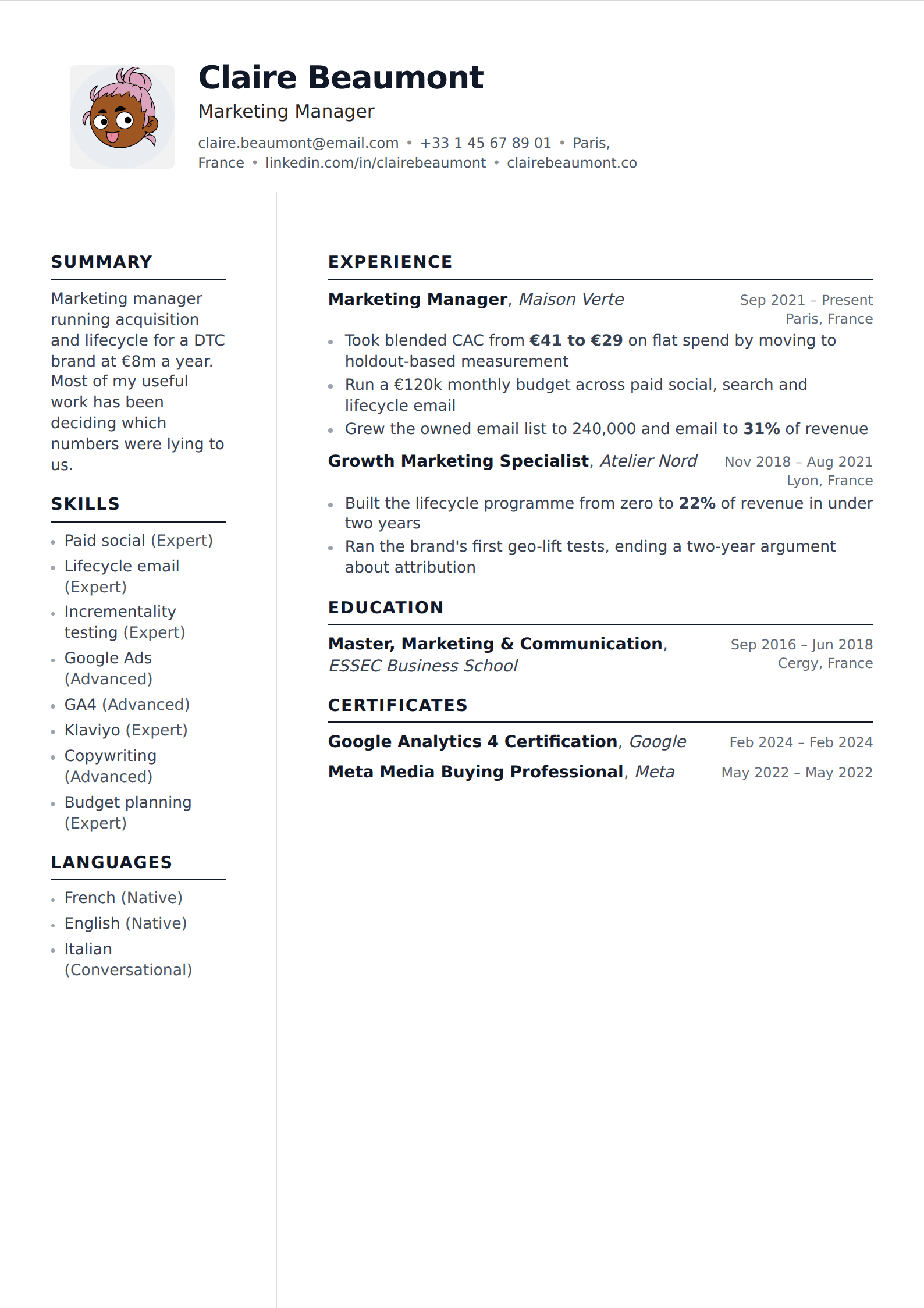 Tintype resume and CV template