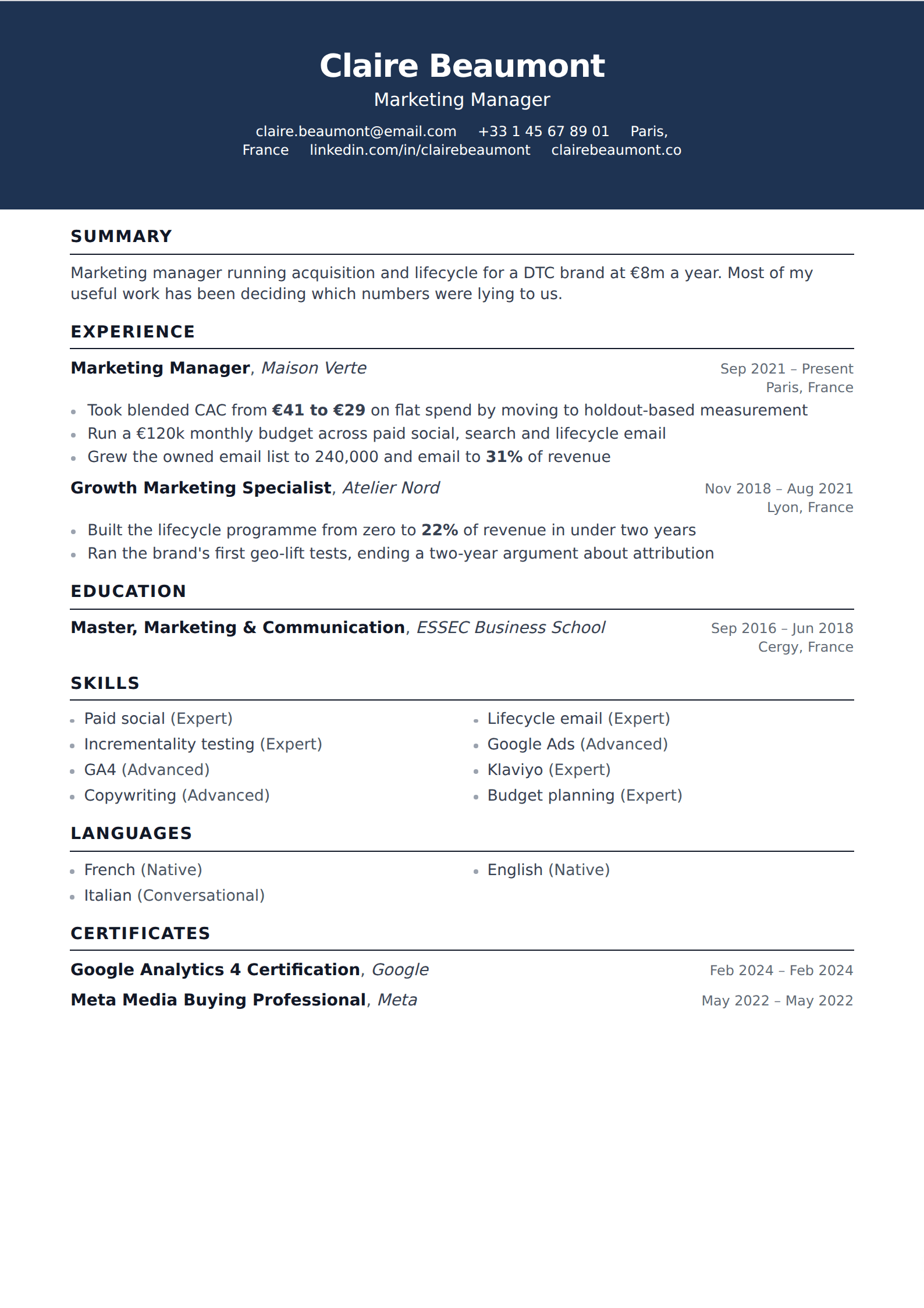 Vanguard resume and CV template