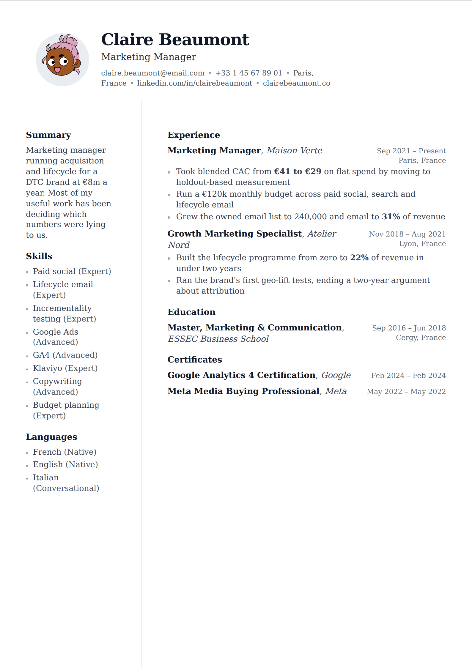 Vellum resume and CV template