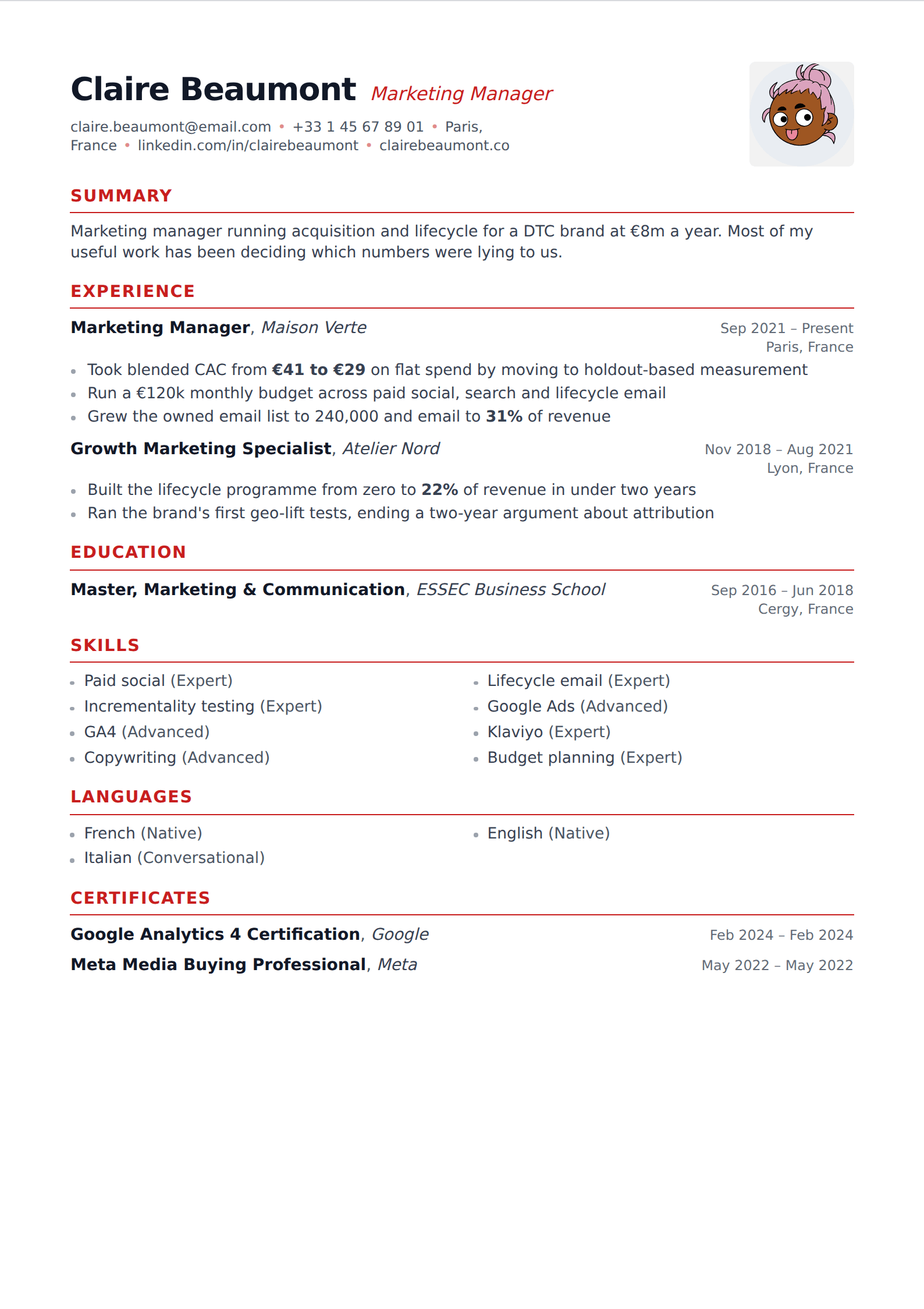 Vermillion resume and CV template