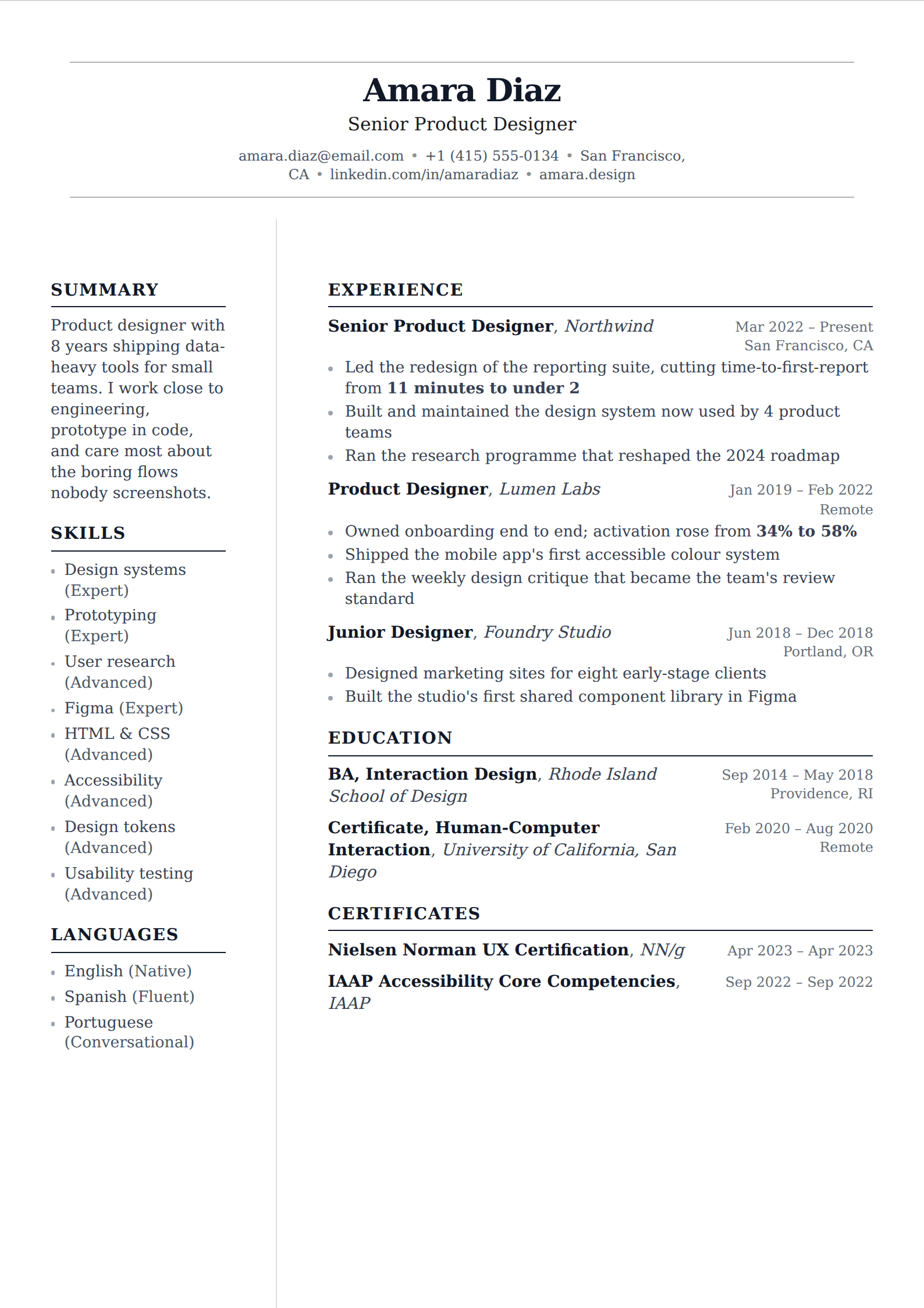 Vesper resume and CV template